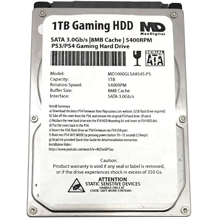 MaxDigitalData 1TB gaming hard drive for PS3 and PS4